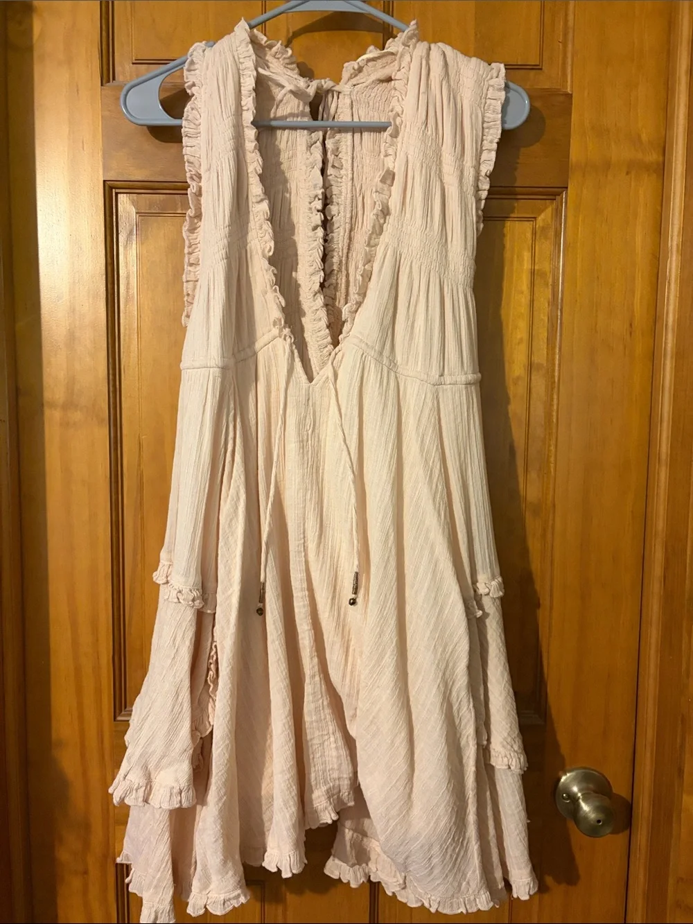 FREE PEOPLE Antoinette Plunge Neck Tiered Dress In Pebble S SMALL